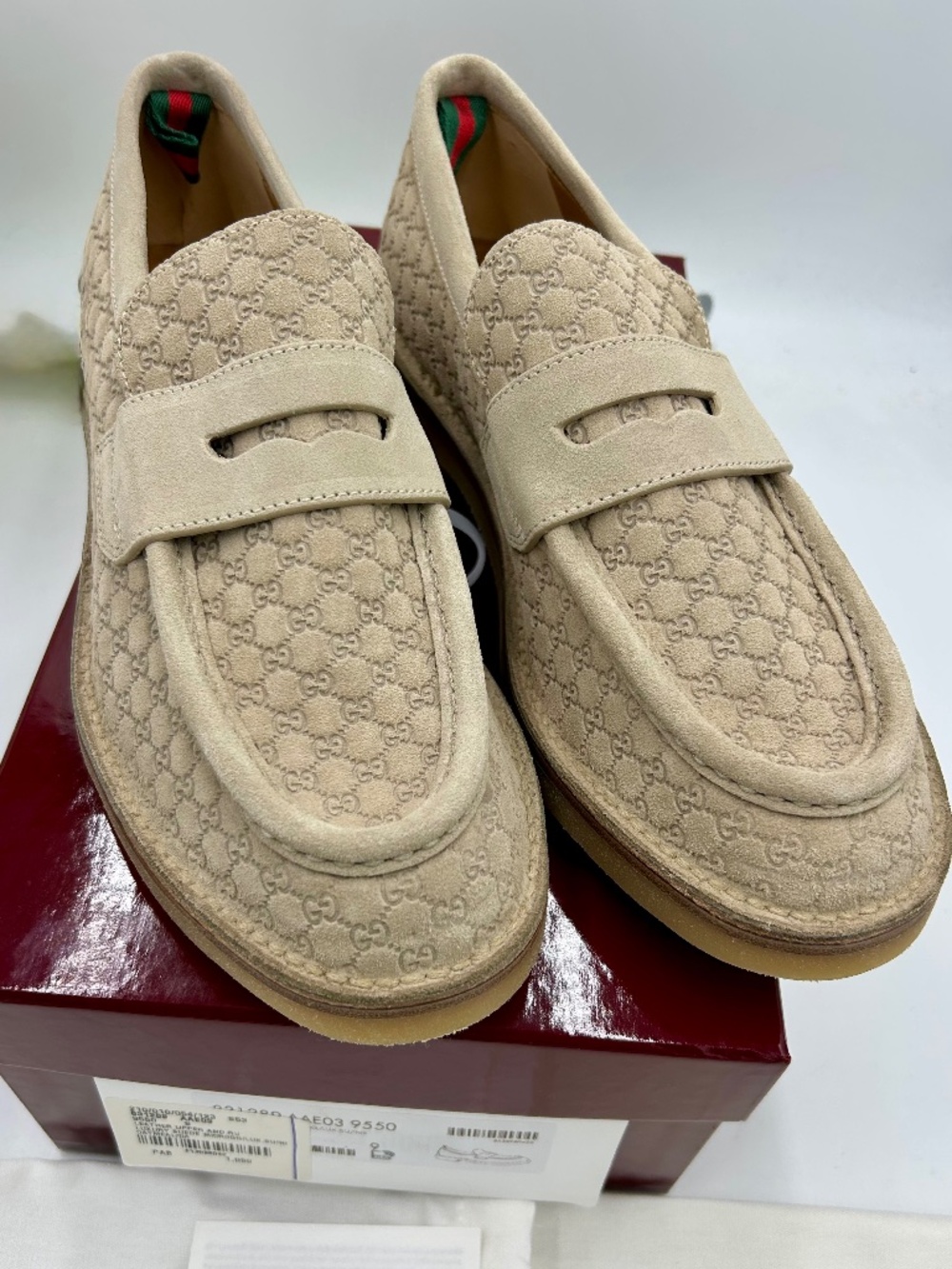 Men’s Gucci Suede Web Loafers.  Size 9/fits 9.5 US. Made in Italy.
